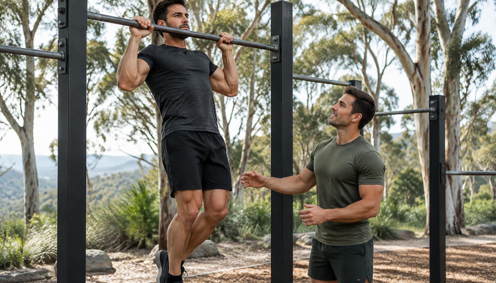 Friends encouraging each other during outdoor training
