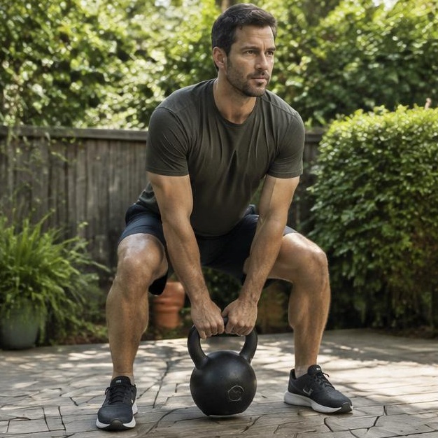 Man training with a kettlebell