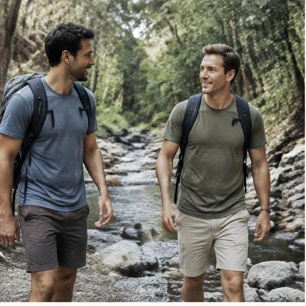 Friends walking together on an Australian coastal trail