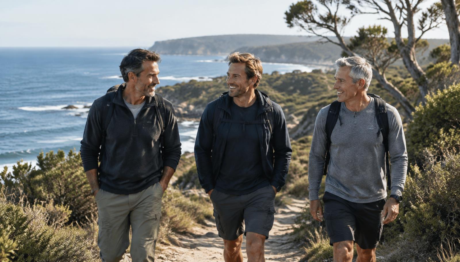 Friends walking together on an Australian coastal trail